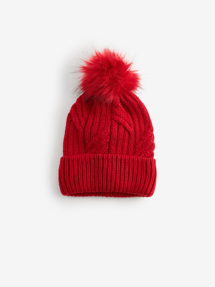 Red Cable Knit Pom Hat - Image 4 of 6