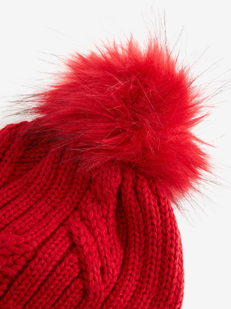 Red Cable Knit Pom Hat - Image 5 of 6