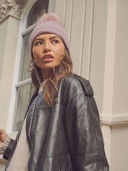 Pink with Gold Sparkle Cable Knit Pom Hat - Image 2 of 7