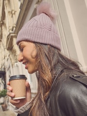 Pink with Gold Sparkle Cable Knit Pom Hat - Image 3 of 7