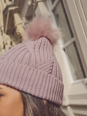Pink with Gold Sparkle Cable Knit Pom Hat - Image 4 of 7