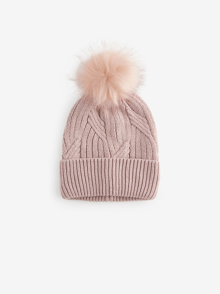 Pink with Gold Sparkle - Bonnet à pompon en maille torsadée - Image 5 of 7