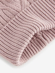Pink with Gold Sparkle Cable Knit Pom Hat - Image 6 of 7