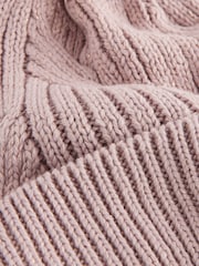 Pink with Gold Sparkle Cable Knit Pom Hat - Image 7 of 7