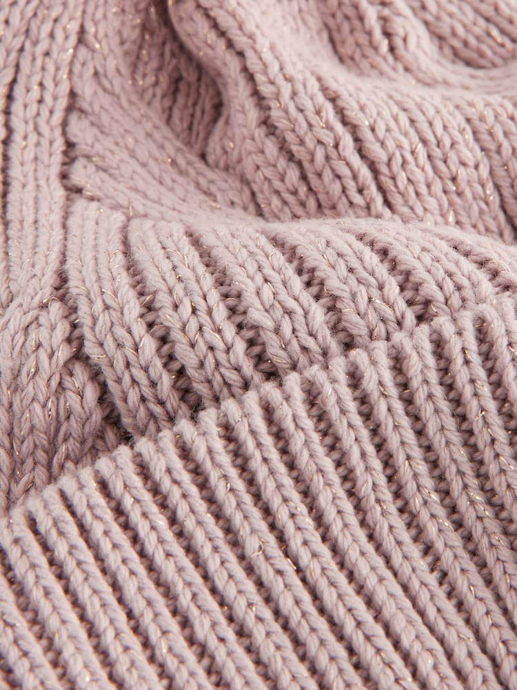 Pink with Gold Sparkle Cable Knit Pom Hat - Image 7 of 7
