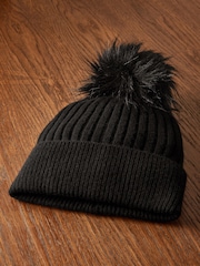 Schwarz - Strickmütze aus 100 % Kaschmir mit Bommel - Image 5 of 7