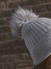 Grey 100% Cashmere Knitted Pom Hat - Image 5 of 5