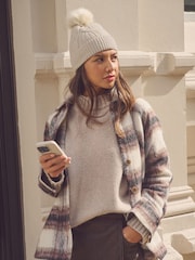 Oatmeal with Silver Sparkle Cable Knit Pom Hat - Image 2 of 6