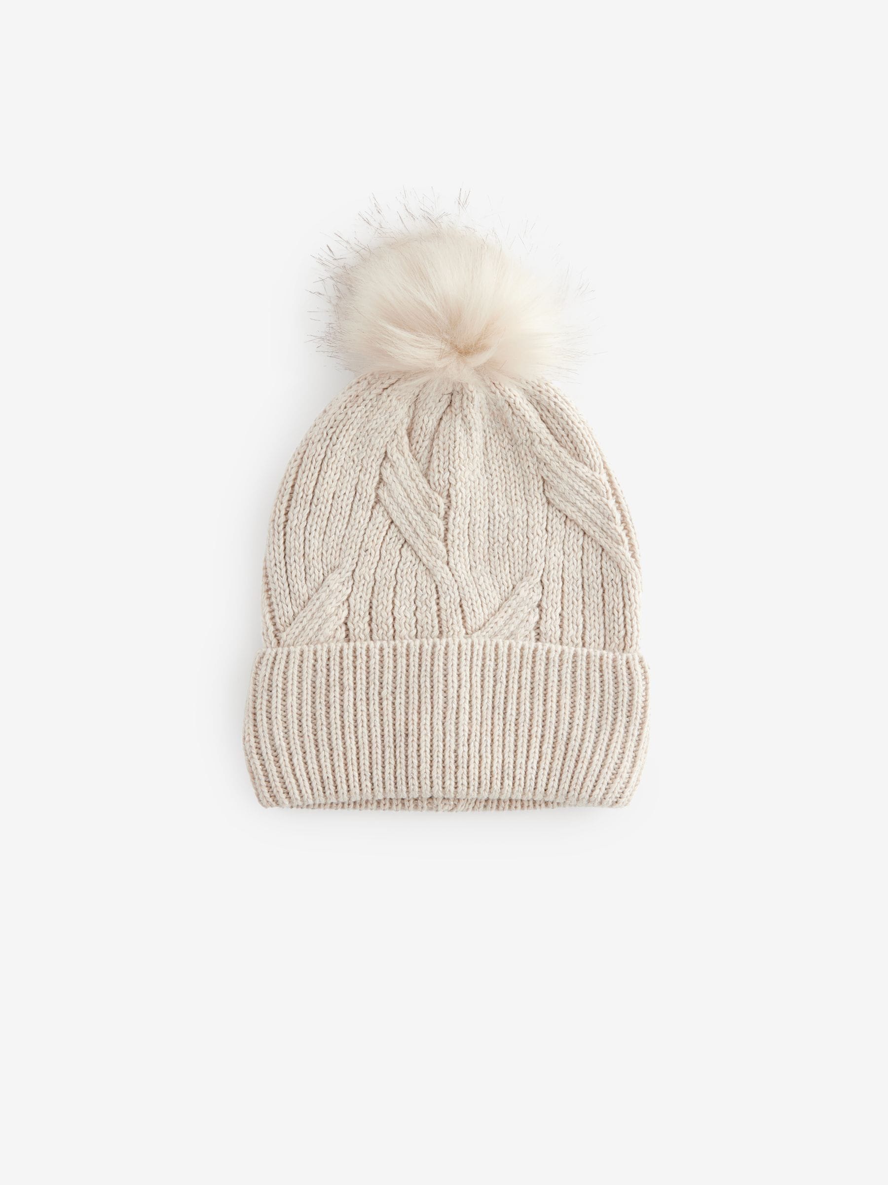 Buy Oatmeal with Silver Sparkle Cable Knit Pom Hat from the Next UK online  shop