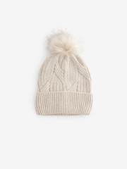 Oatmeal with Silver Sparkle Cable Knit Pom Hat - Image 4 of 6