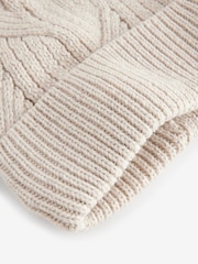 Oatmeal with Silver Sparkle Cable Knit Pom Hat - Image 5 of 6