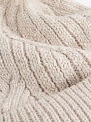 Oatmeal with Silver Sparkle Cable Knit Pom Hat - Image 6 of 6