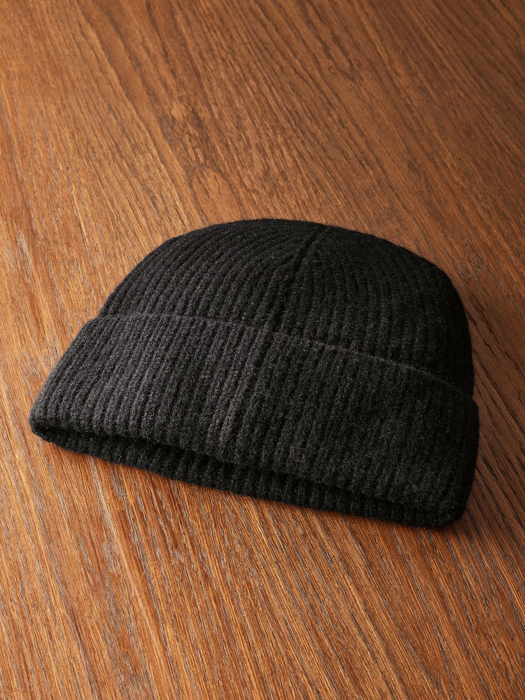 Black Wool Cashmere Beanie Hat - Image 5 of 7