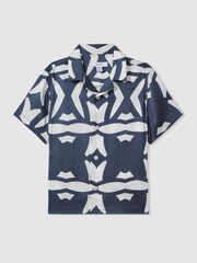 Reiss Airforce Blue/White Purkiss 9-13 yrs Printed Cuban Collar Shirt - Image 2 of 4