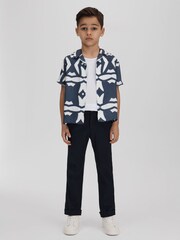 Reiss Airforce Blue/White Purkiss 9-13 yrs Printed Cuban Collar Shirt - Image 3 of 4