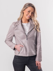 Lakeland Leather Grey Nateby Centre Zip Leather Biker Jacket - Image 1 of 12