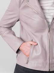 Lakeland Leather Grey Nateby Centre Zip Leather Biker Jacket - Image 6 of 12