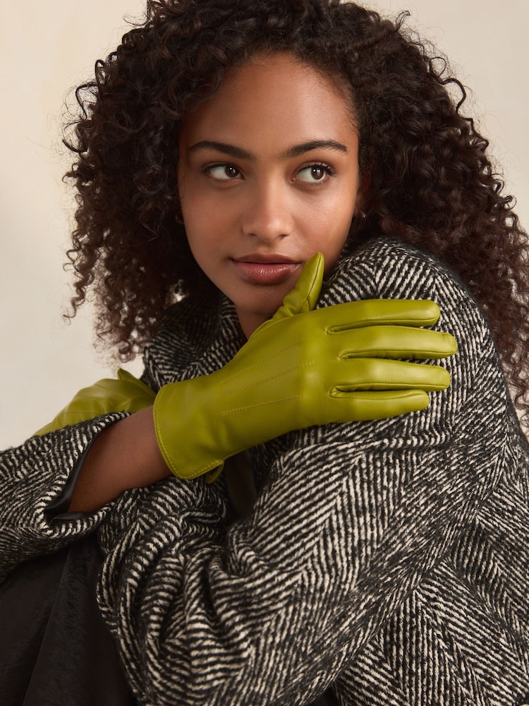 Lime Green Leather Gloves - Image 1 of 6