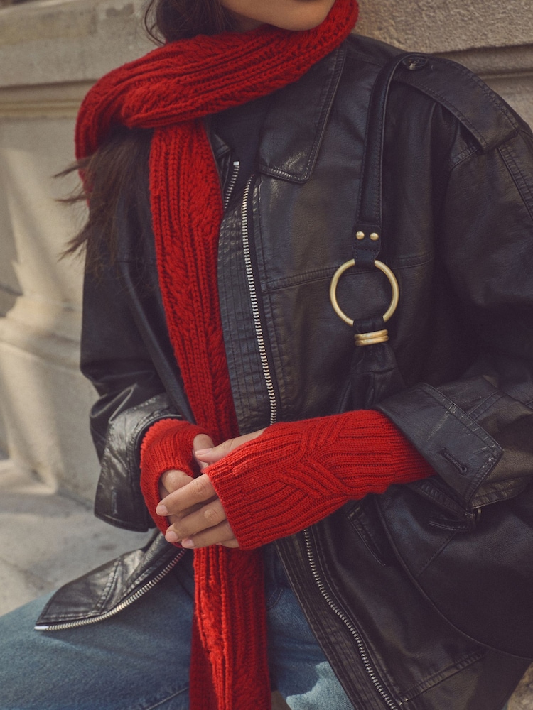 Rot - Cable Knit Handwarmer - Bild 1 von 10