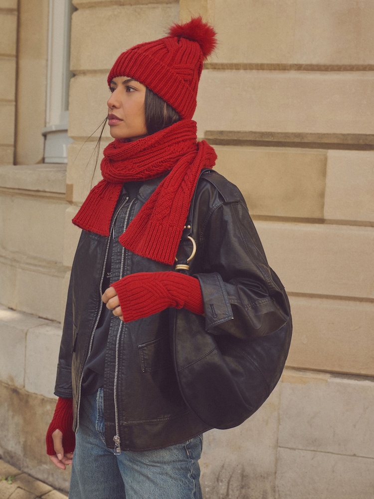 Red Cable Knit Handwarmer - Image 2 of 5