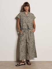 Apricot Black Leaf Print Cotton Culotte Trousers - Image 1 of 4