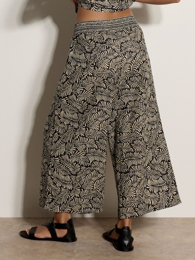 Apricot Black Leaf Print Cotton Culotte Trousers - Image 2 of 4