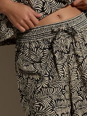 Apricot Black Leaf Print Cotton Culotte Trousers - Image 3 of 4