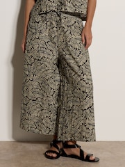 Apricot Black Leaf Print Cotton Culotte Trousers - Image 4 of 4