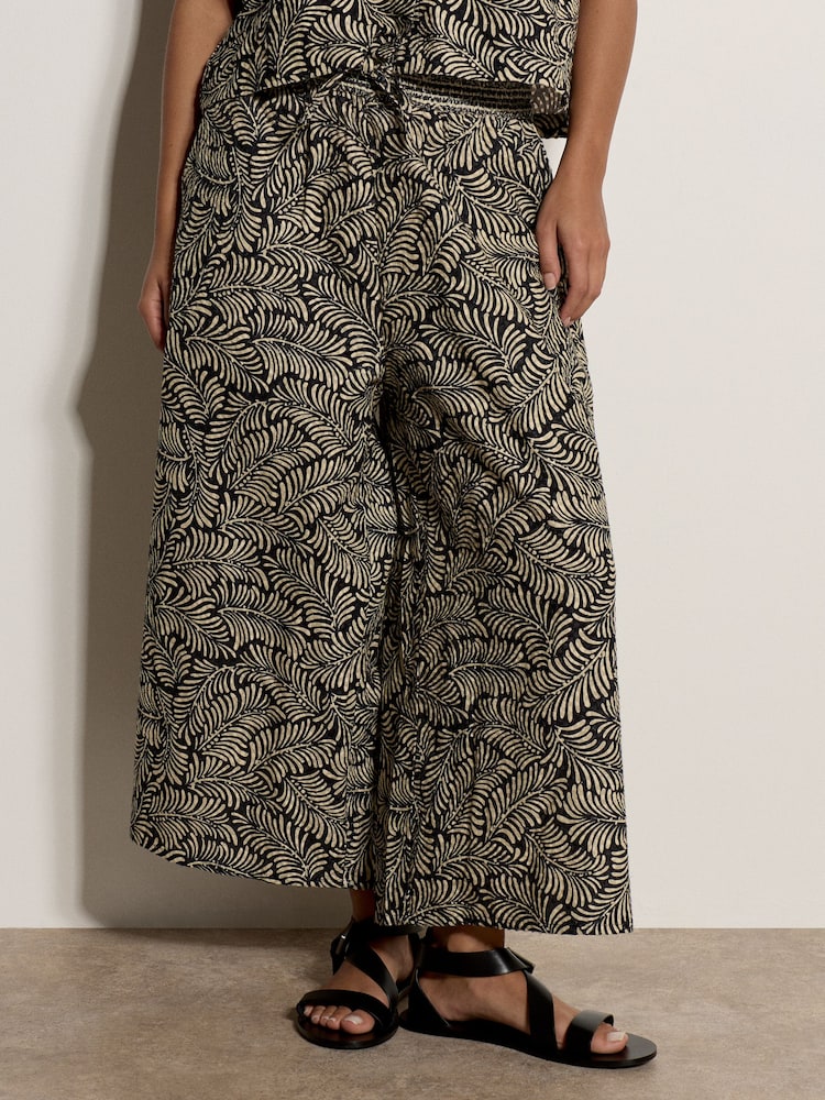 Apricot Black Leaf Print Cotton Culotte Trousers - Image 4 of 4