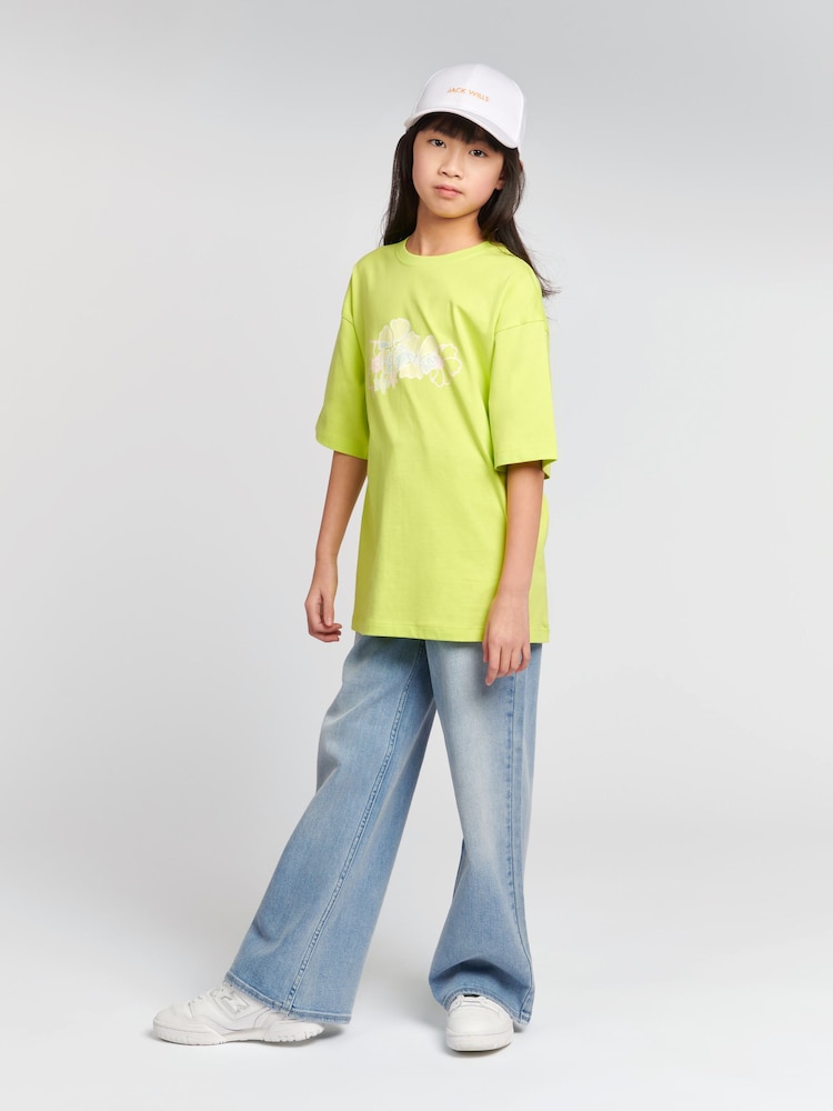 Jack Wills Green Oversized Fit Girls Floral Graphic 100% Cotton T-Shirt - Image 2 of 7