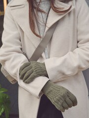 Khaki Green Cable Knit Gloves - Image 1 of 6