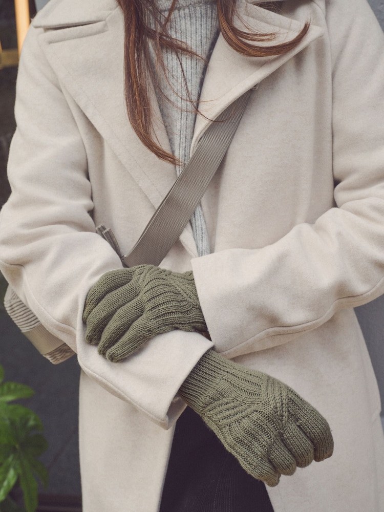 Khaki Green Cable Knit Gloves - Image 1 of 6
