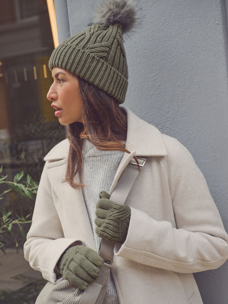 Khaki Green Cable Knit Gloves - Image 2 of 6