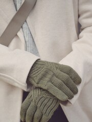 Khaki Green Cable Knit Gloves - Image 3 of 6