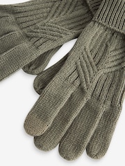 Khaki Green Cable Knit Gloves - Image 6 of 6