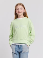 Jack Wills Green Loose Fit Girls 100% Cotton Huntston Crew Sweatshirt - Image 1 of 7