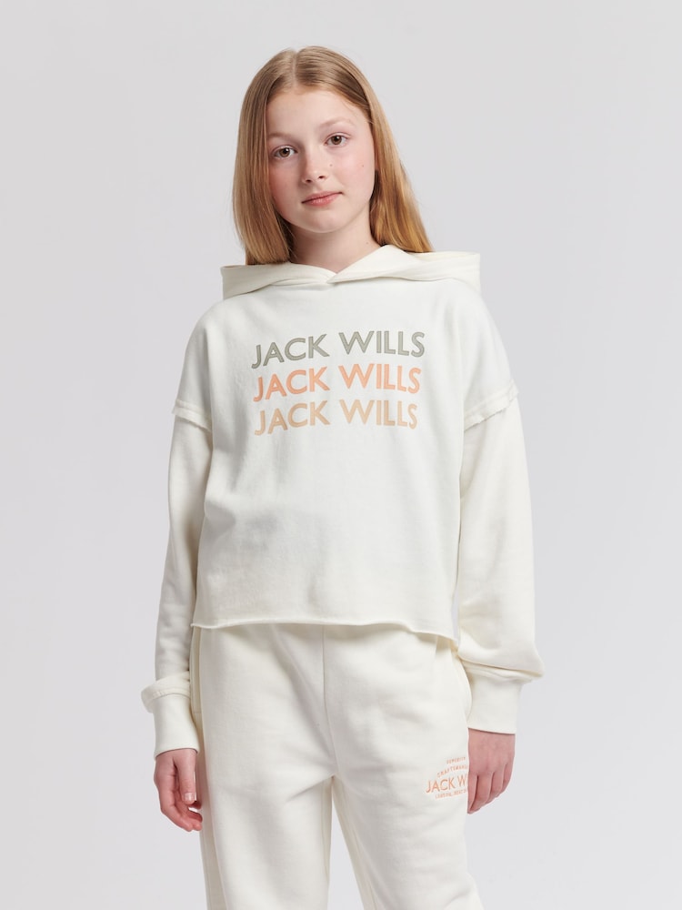 Jack Wills White Loose Fit Girls Repeat Logo 100% Cotton Hoodie - Image 1 of 8 Jack Wills White Loose Fit Girls Repeat Logo 100% Cotton Hoodie - Image 1 of 8