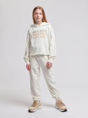 Jack Wills White Loose Fit Girls Repeat Logo 100% Cotton Hoodie - Image 2 of 8