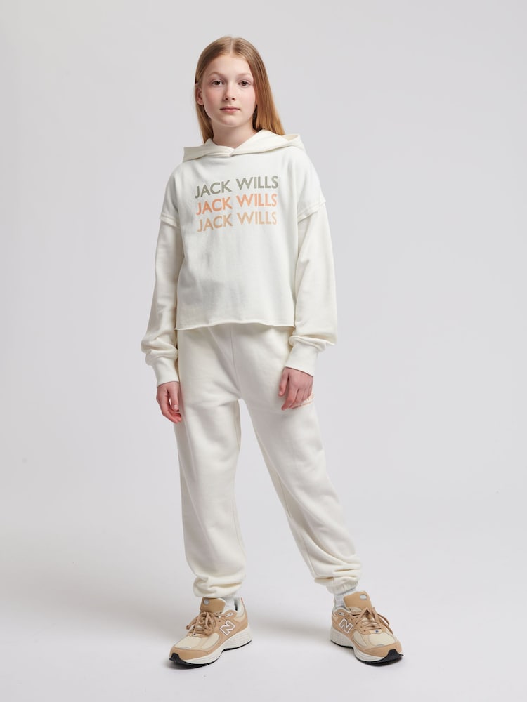 Jack Wills White Loose Fit Girls Repeat Logo 100% Cotton Hoodie - Image 2 of 8