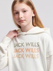 Jack Wills White Loose Fit Girls Repeat Logo 100% Cotton Hoodie - Image 3 of 8
