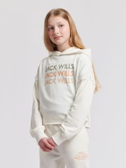 Jack Wills White Loose Fit Girls Repeat Logo 100% Cotton Hoodie - Image 5 of 8