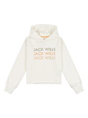 Jack Wills White Loose Fit Girls Repeat Logo 100% Cotton Hoodie - Image 6 of 8