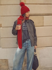 Red Cable Knit Heavyweight Scarf - Image 1 of 7