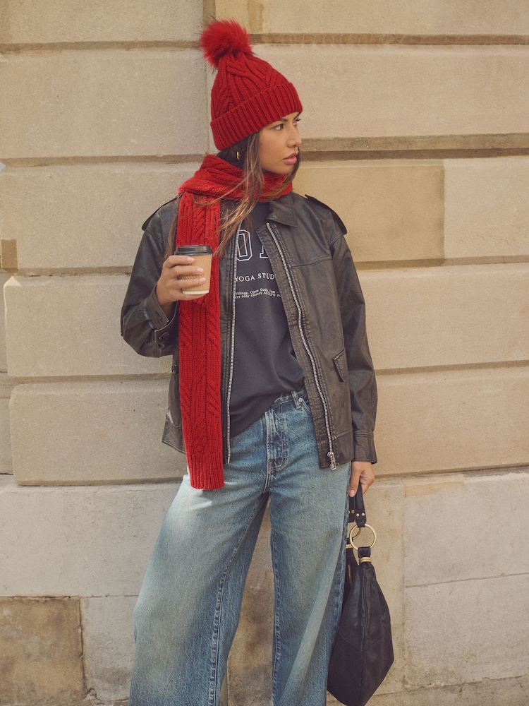 Red Cable Knit Heavyweight Scarf - Image 1 of 7