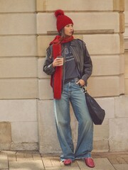 Red Cable Knit Heavyweight Scarf - Image 2 of 7