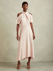 Reiss Nude Andressa Twist Neck Cut Out Midi Dress - Image 1 of 6