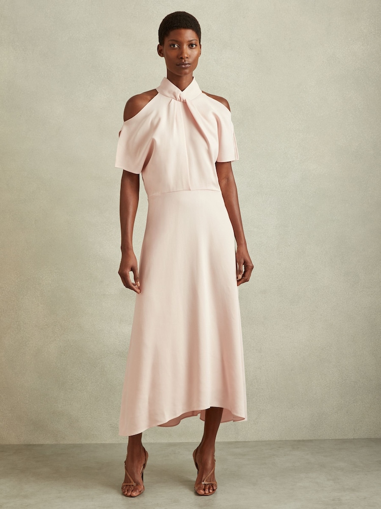 Reiss Nude Andressa Twist Neck Cut Out Midi Dress - Image 1 of 6