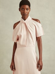 Reiss Nude Andressa Twist Neck Cut Out Midi Dress - Image 3 of 6