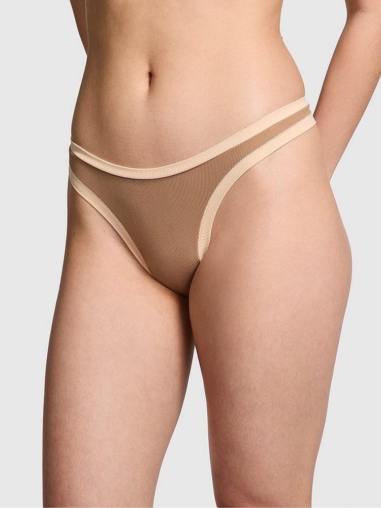 Victoria's Secret PINK Latte Brown Seamless High Leg Scoop Thong Knickers - Image 1 of 3 Victoria's Secret PINK Latte Brown Seamless High Leg Scoop Thong Knickers - Image 1 of 3