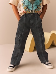 Charcoal Grey Wide Leg 100% Cotton Cargo Trousers (3-16yrs) - Image 1 of 7